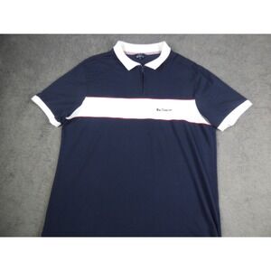 Ben Sherman Mens XL Polo Shirt Navy Blue White Stripe Quarter Zip Stretch Cotton